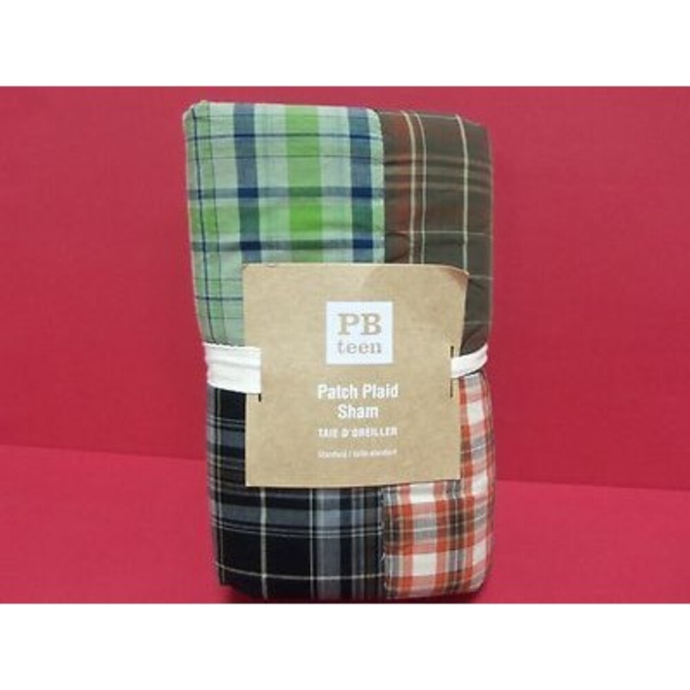 Pottery Barn Teen Patch Plaid Patchwork Bed Pillow Sham Quilted Standard